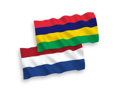 Mauritius ve Hollanda 'nın ulusal taşıyıcı kumaş bayrakları beyaz arka planda izole edildi. 1 'e 2 oranında.
