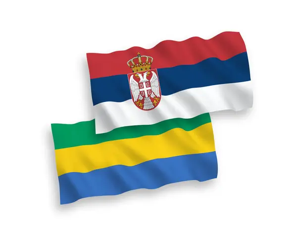 Bandeiras Tecido Vetorial Nacional Gabão Sérvia Isoladas Fundo Branco Proporção — Vetor de Stock