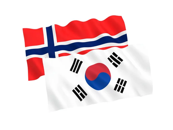 National Fabric Flags Norway South Korea Isolated White Background Rendering — Stock Photo, Image