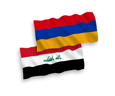 Beyaz arka planda Ermenistan ve Irak 'ın ulusal taşıyıcı kumaş bayrakları izole edildi. 1 'e 2 oranında.