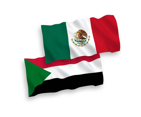 Nationell Vektor Tyg Våg Flaggor Mexiko Och Sudan Isolerad Vit — Stock vektor