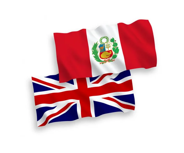 Національні Векторні Прапори Хвиль Великої Британії Перу Були Ізольовані Білому — стоковий вектор