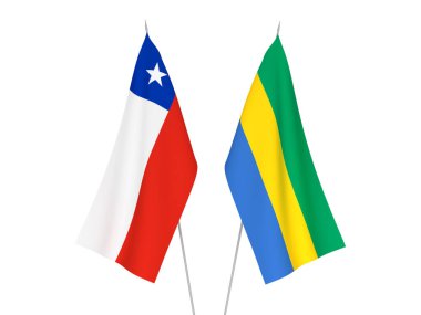 Beyaz arka planda Şili ve Gabon 'un ulusal kumaş bayrakları izole edildi. 3d resimleme.