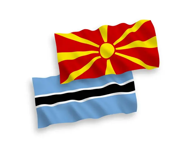 Botswana Kuzey Makedonya Nın Ulusal Taşıyıcı Kumaş Bayrakları Beyaz Zemin — Stok Vektör