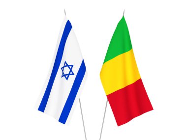 Beyaz arka planda, Mali ve İsrail 'in ulusal kumaş bayrakları izole edildi. 3d resimleme.