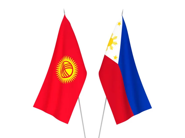 Banderas Nacionales Tela Filipinas Kirguistán Aisladas Sobre Fondo Blanco Ilustración — Foto de Stock