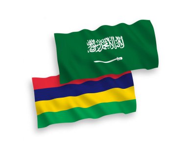 Beyaz arka planda Suudi Arabistan ve Mauritius bayrakları
