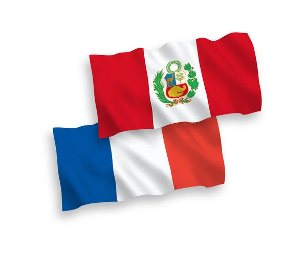 Banderas de Francia y Perú sobre fondo blanco — Vector de stock