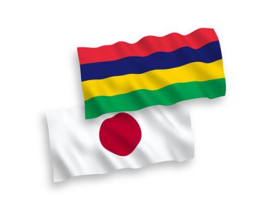 Beyaz arka planda Japonya ve Mauritius bayrakları