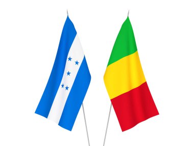 Beyaz arka planda Honduras ve Mali 'nin ulusal kumaş bayrakları izole edildi. 3d resimleme.