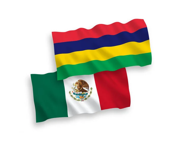 在白色背景下孤立的墨西哥和毛里求斯的国家病媒织物波浪旗 1比2的比例 — 图库矢量图片