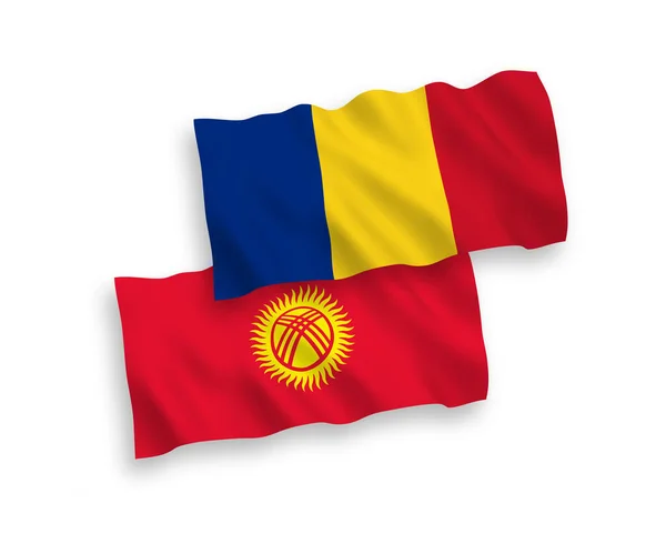 Narodowe Flagi Wektorowe Fal Tkanin Rumunii Kirgistanu Izolowane Białym Tle — Wektor stockowy