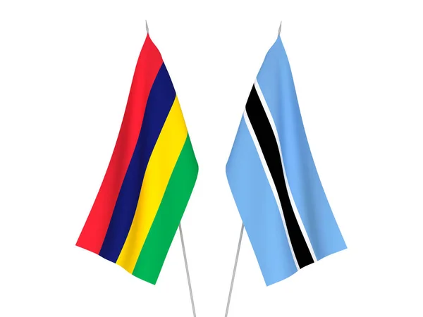 Banderas Nacionales Tejido Botswana República Mauricio Aisladas Sobre Fondo Blanco —  Fotos de Stock