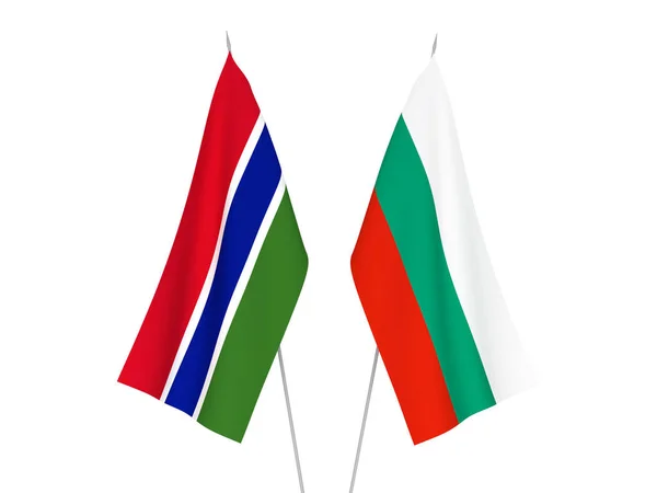Nationale Stoffen Vlaggen Van Bulgarije Republiek Gambia Geïsoleerd Witte Achtergrond — Stockfoto