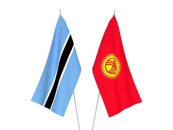 Národní Textilní Vlajky Botswany Kyrgyzstánu Izolované Bílém Pozadí Vykreslování Ilustrace — Stock fotografie