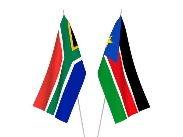 Dél Afrikai Köztársaság Dél Szudáni Köztársaság Nemzeti Szövetzászlói Fehér Alapon — Stock Fotó