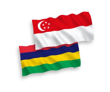 Mauritius ve Singapur 'un ulusal taşıyıcı kumaş bayrakları beyaz arka planda izole edildi. 1 'e 2 oranında.