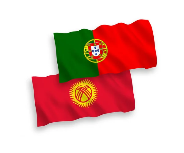 Drapeaux Nationaux Vectoriels Ondes Tissu Portugal Kirghizistan Isolés Sur Fond — Image vectorielle