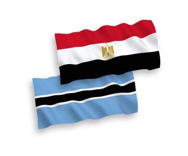 Beyaz arka planda, Botswana ve Mısır 'ın ulusal taşıyıcı kumaş bayrakları izole edildi. 1 'e 2 oranında.