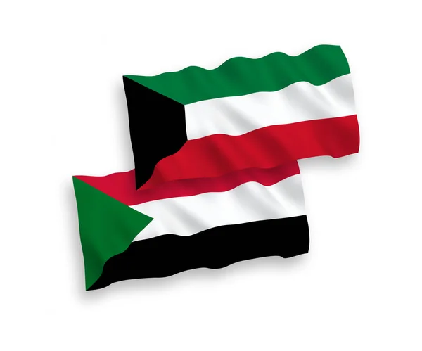 Nationell Vektor Tyg Våg Flaggor Sudan Och Kuwait Isolerad Vit — Stock vektor