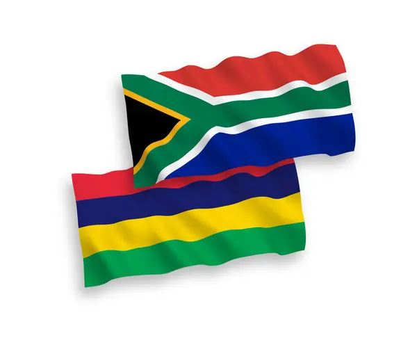 モーリシャスと南アフリカ共和国の国家ベクトルファブリック波旗は 白い背景に隔離されています — ストックベクタ