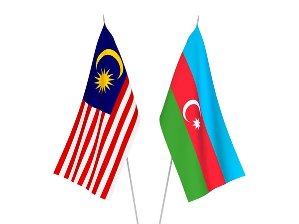 Bandeiras Tecido Nacional Malásia República Azerbaijão Isoladas Fundo Branco Ilustração — Fotografia de Stock