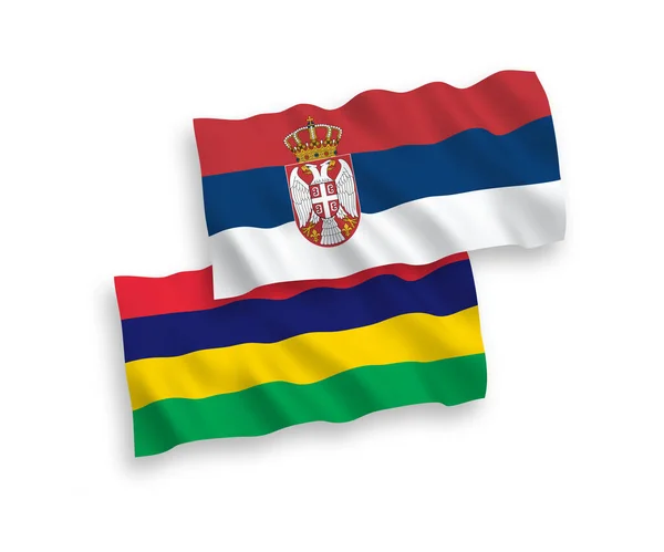 Bandeiras Onda Tecido Vetorial Nacional Maurício Sérvia Isoladas Fundo Branco — Vetor de Stock