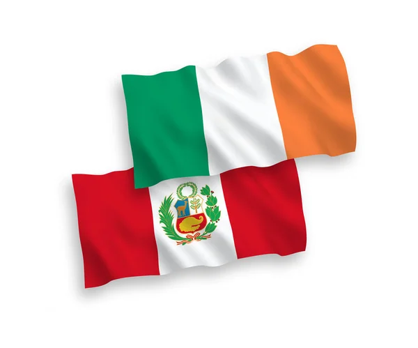 Nemzeti Vektor Szövet Hullám Zászlók Írország Peru Elszigetelt Fehér Háttérrel — Stock Vector