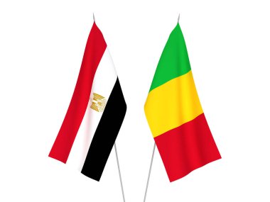 Mısır ve Mali 'nin ulusal kumaş bayrakları beyaz arka planda izole edildi. 3d resimleme.