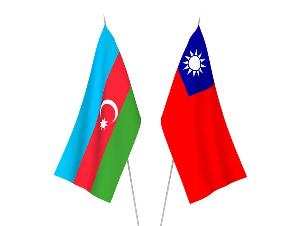 Bandeiras Tecidos Nacionais Taiwan República Azerbaijão Isoladas Fundo Branco Ilustração — Fotografia de Stock