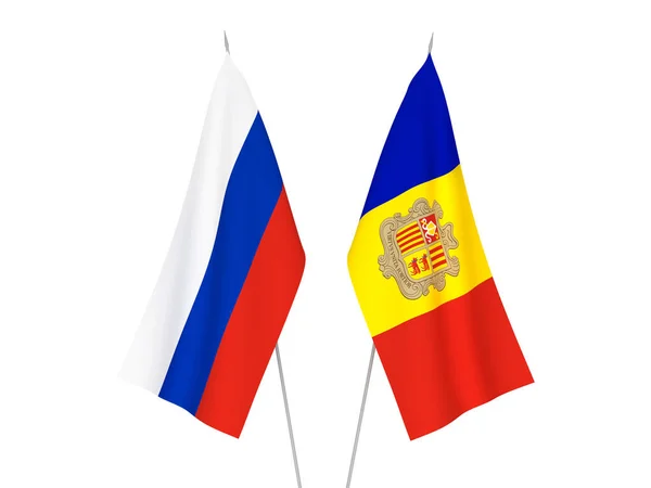 Національні Прапори Росії Андорри Ізольовані Білому Тлі Візуалізація — стокове фото