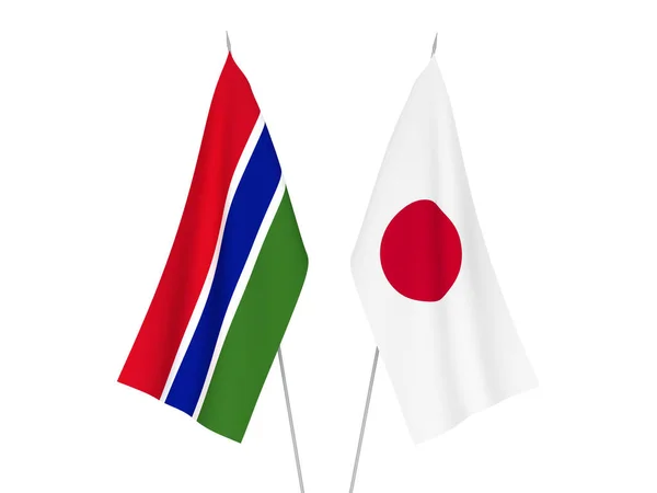 Bandiere Tessuto Nazionale Del Giappone Della Repubblica Del Gambia Isolate — Foto Stock