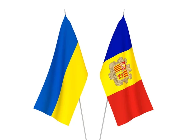 ウクライナとアンドラの国旗が白地に隔離されている 3Dレンダリング図 — ストック写真