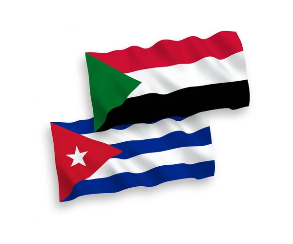 Nemzeti Vektor Szövet Hullám Zászlók Szudán Kuba Elszigetelt Fehér Háttérrel — Stock Vector
