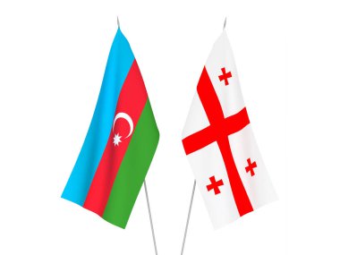 Beyaz arka planda Gürcistan ve Azerbaycan Cumhuriyeti 'nin ulusal kumaş bayrakları izole edildi. 3d resimleme.