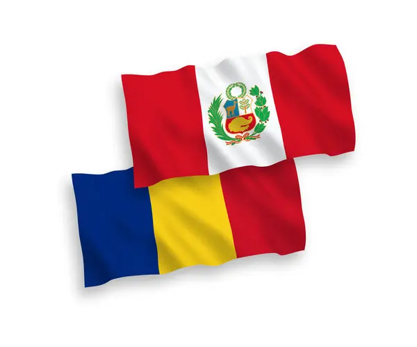 ルーマニアとペルーの国家ベクトルファブリック波旗は白い背景に隔離されています — ストックベクタ