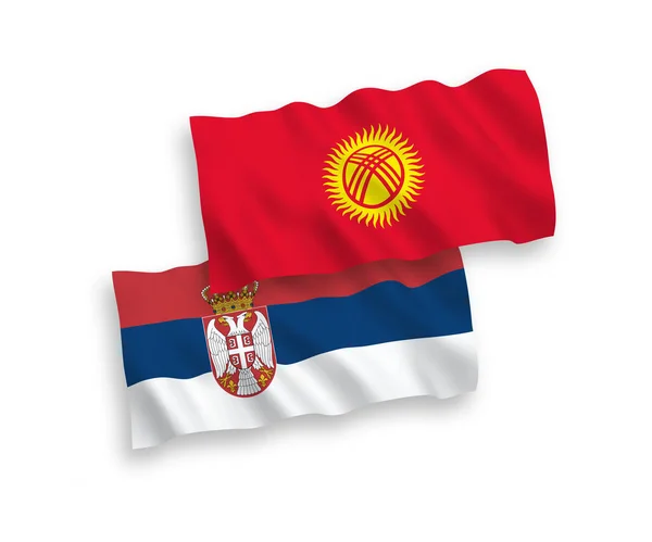 Bandeiras Onda Tecido Vetorial Nacional Quirguistão Sérvia Isoladas Fundo Branco — Vetor de Stock