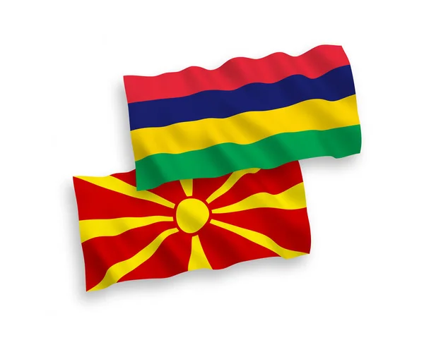 Beyaz arka planda Mauritius ve Kuzey Makedonya bayrakları — Stok Vektör