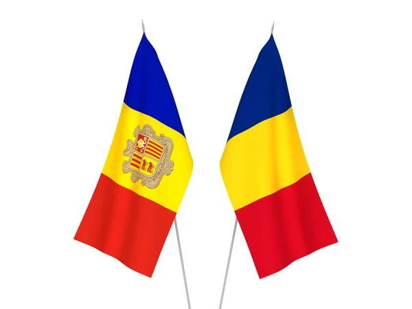 National Fabric Flags Romania Andorra Isolated White Background Rendering Illustration — Stock Photo, Image