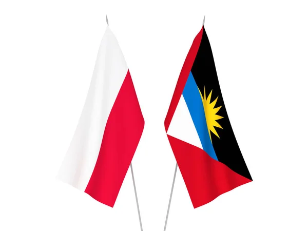 Narodowe Flagi Tkanin Antigui Barbudy Polski Odizolowane Białym Tle Ilustracja — Zdjęcie stockowe