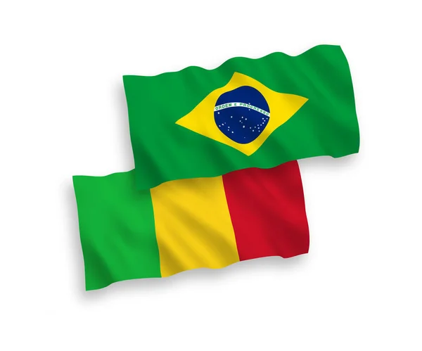 Bandeiras Onda Tecido Vetorial Nacional Brasil Mali Isoladas Fundo Branco — Vetor de Stock