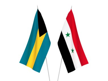 Bahamalar ve Suriye Milletler Topluluğu bayrakları beyaz arka planda izole edildi. 3d resimleme.