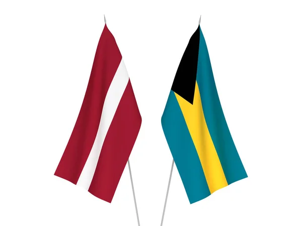 Флаги Латвии Содружества Багамских Островов Выделены Белом Фоне Трехмерная Иллюстрация — стоковое фото