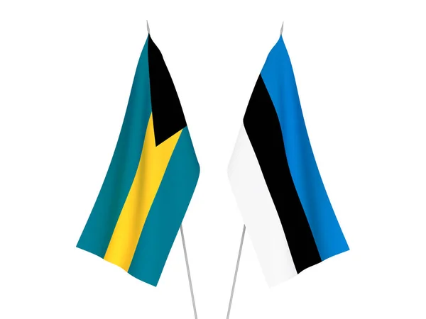 巴哈马联邦和爱沙尼亚的国家织物旗帜以白色背景隔离 3D渲染说明 — 图库照片