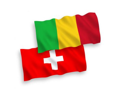 Beyaz arka planda Mali ve İsviçre 'nin ulusal taşıyıcı kumaş bayrakları izole edildi. 1 'e 2 oranında.