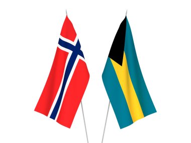 Norveç ve Bahamalar Eyaleti bayrakları beyaz arka planda izole edilmiştir. 3d resimleme.