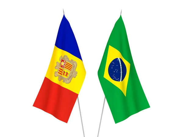 브라질 안도라의 깃발은 바탕에 떨어져 있었다 렌더링 — 스톡 사진