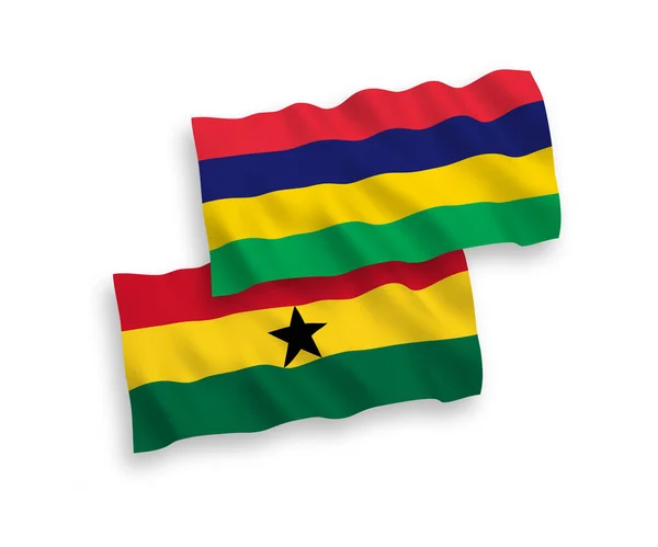 白い背景にモーリシャスとガーナの旗 — ストックベクタ