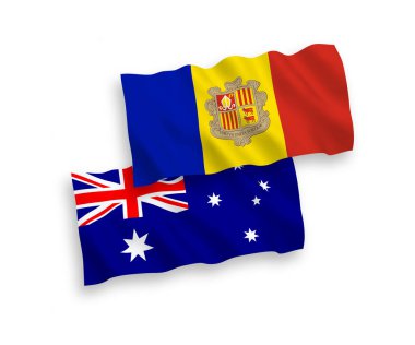 Beyaz arka planda Avustralya ve Andorra bayrakları