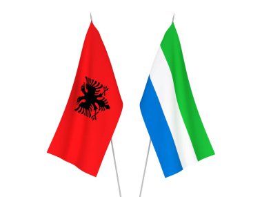 Sierra Leone ve Arnavutluk 'un ulusal kumaş bayrakları beyaz arka planda izole edildi. 3d resimleme.